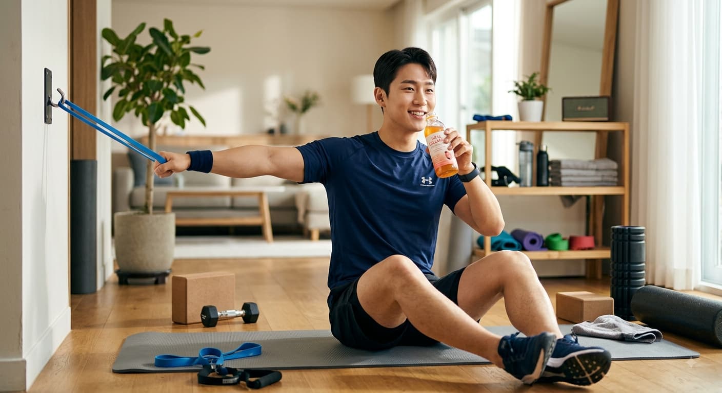 콜라겐 섭취 후 재활 운동을 보여주는 이미지