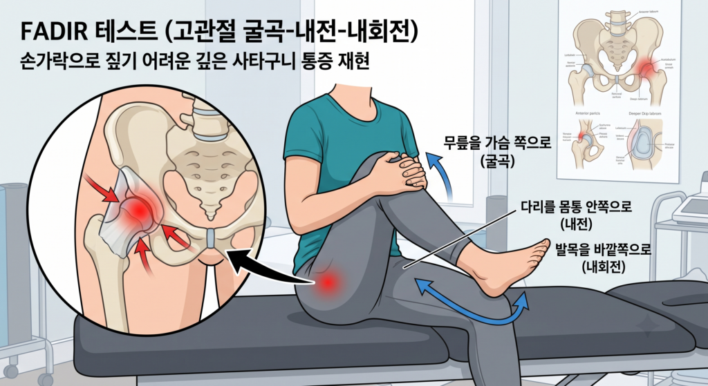 고관절 충돌 증후군 자가진단 무릎 당기기 동작