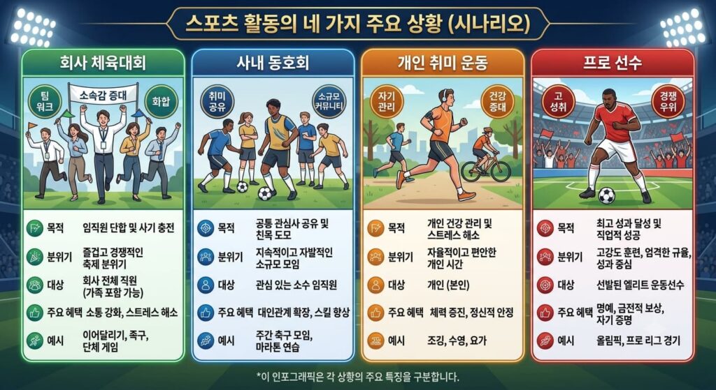 상황별 산재보험 적용 여부를 비교한 표