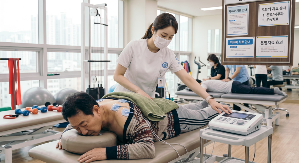 도수치료 전 선행치료로 기본 물리치료를 받는 환자